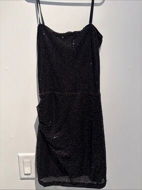 Katie J NYC Black Sequin Mini Dress with Spaghetti Straps